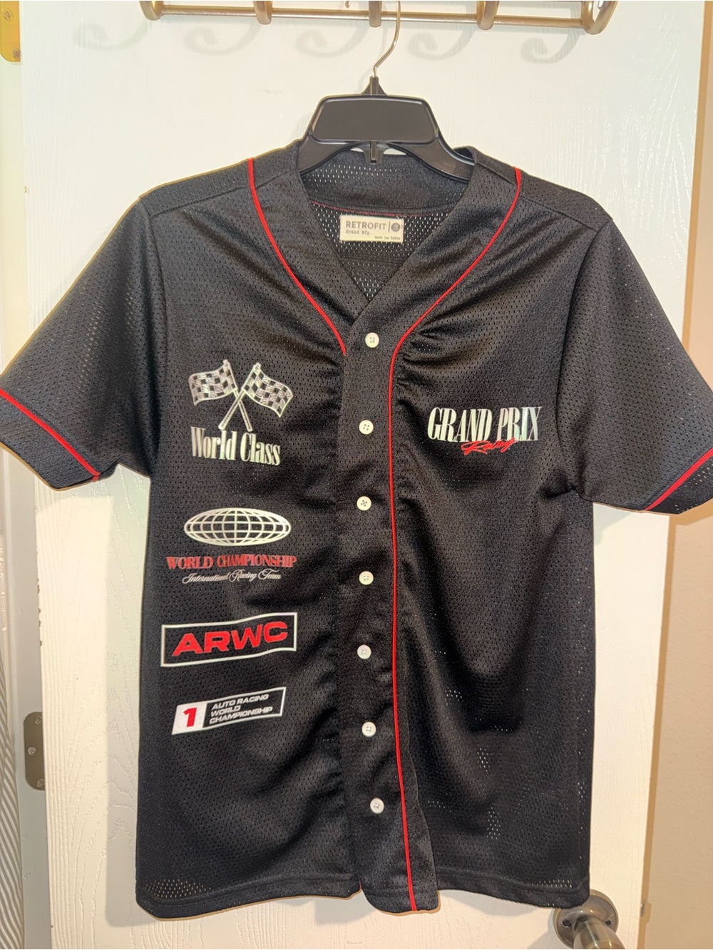 Retrofit Black and Red Grand Prix Racing Baseball Jersey